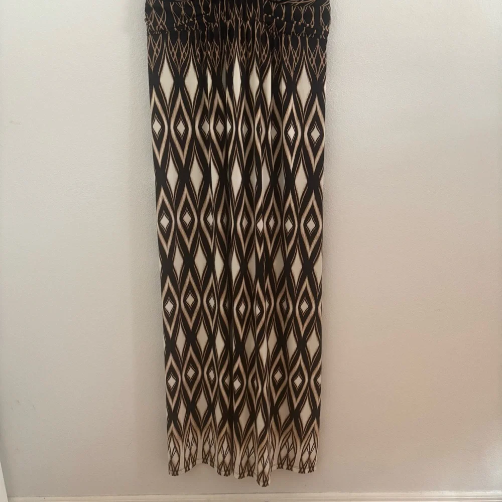 Soma Black & Beige Geometric Maxi Dress Size Large Boho Racerback Stretch - Picture 8 of 12